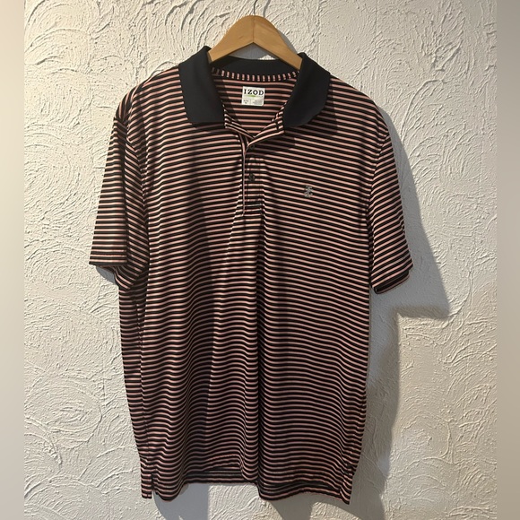 Men's IZOD Golf Polo Shirt Large Black Orange White Stripe Size XL - Picture 1 of 4